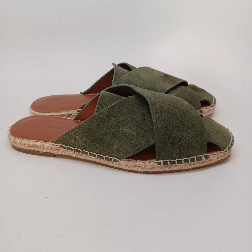 Aerosoles Shoes Womens US 7.5 Green Suede Slide Halley Espadrille‎ Slip On Flats